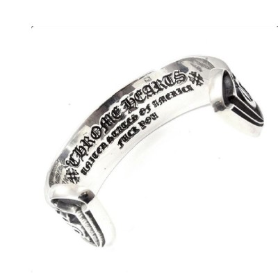 Chrome Hearts Scroll Label Cuff Silver Bracelet 90.18G