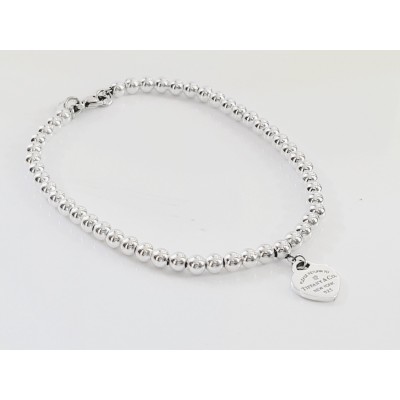 Return to TiffanyÂ® Heart Tag Bead Bracelet in Silver with a Diamond, 4 mm