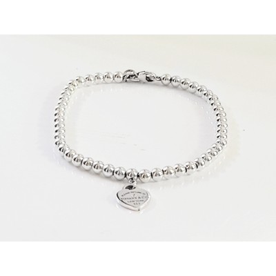 Return to TiffanyÂ® Heart Tag Bead Bracelet in Silver with a Diamond, 4 mm