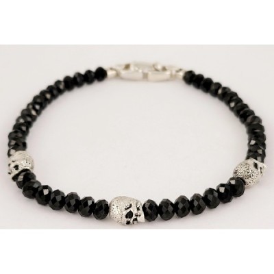 David Yurman Memento Mori Skull Station Bracelet Sterling Silver with Black Spinel, 5mm