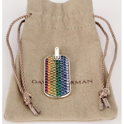 David Yurman Chevron Tag Sterling Silver with Rainbow PavÃ© diamonds