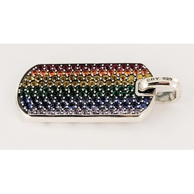 David Yurman Chevron Tag Sterling Silver with Rainbow PavÃ© diamonds