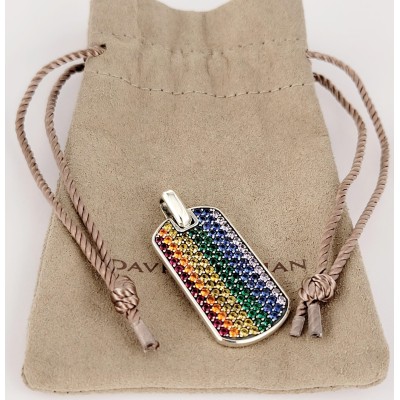 David Yurman Chevron Tag Sterling Silver with Rainbow PavÃ© diamonds