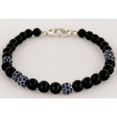 David Yurman Spiritual Beads Bracelet Sterling Silver with Black Onyx and Pave Sapphires, 6mm