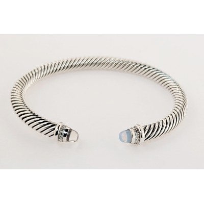 David Yurman Sterling Silver 5mm Cable Bracelet Moonstone and Diamonds.