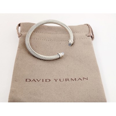 David Yurman Sterling Silver 5mm Cable Bracelet Moonstone and Diamonds.