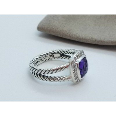 David Yurman Petite Albion Ring With Amethyst and Diamonds Size 6