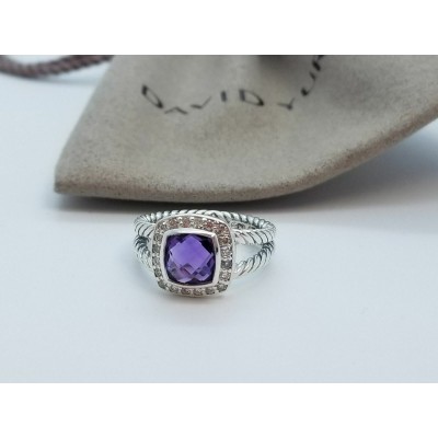 David Yurman Petite Albion Ring With Amethyst and Diamonds Size 6