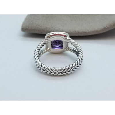 David Yurman Petite Albion Ring With Amethyst and Diamonds Size 6