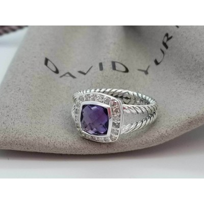 David Yurman Petite Albion Ring With Amethyst and Diamonds Size 6