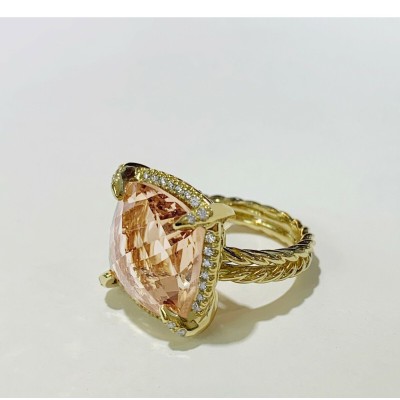 David Yurman Yellow Gold Chatelaine Ring Morganite 14mm