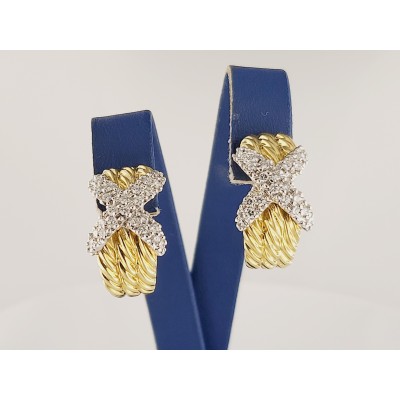 David Yurman 18K Gold Diamond X Triple Cable Earrings