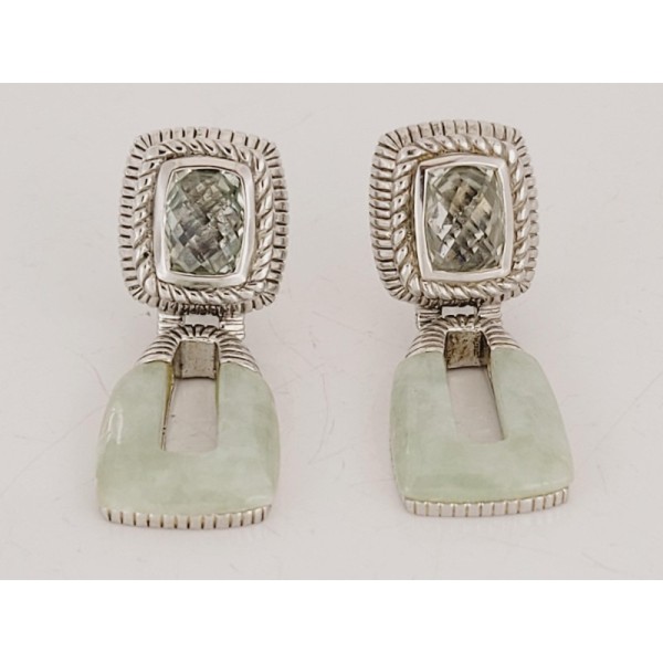 Sterling Silver Judith Ripka Prasiolite and Jade Earrings