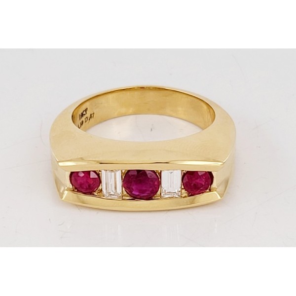 Burmese Ruby and Diamond Men Band in 18K Yellow Gold