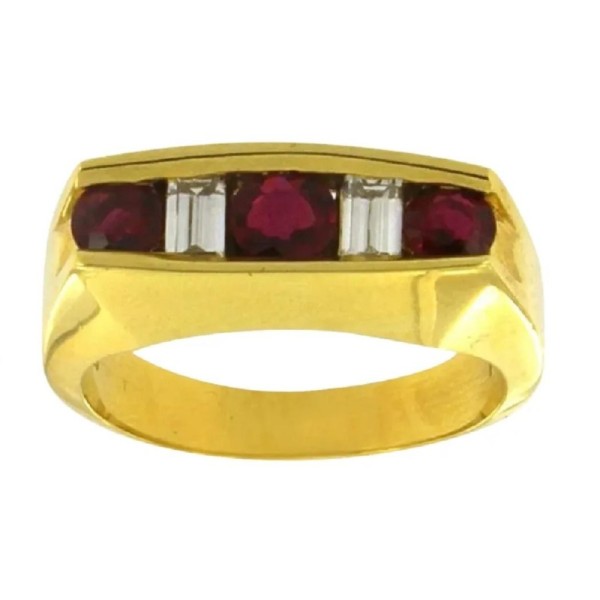 Burmese Ruby and Diamond Men Band in 18K Yellow Gold