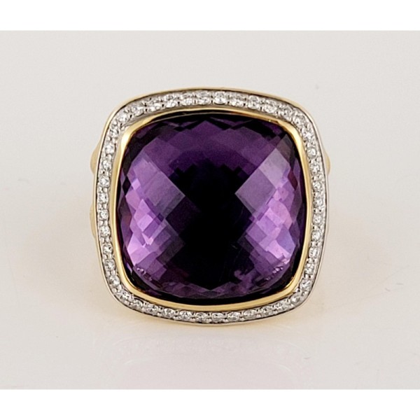 David Yurman Albion Ring with Amethyst and Diamonds in 18k Gold