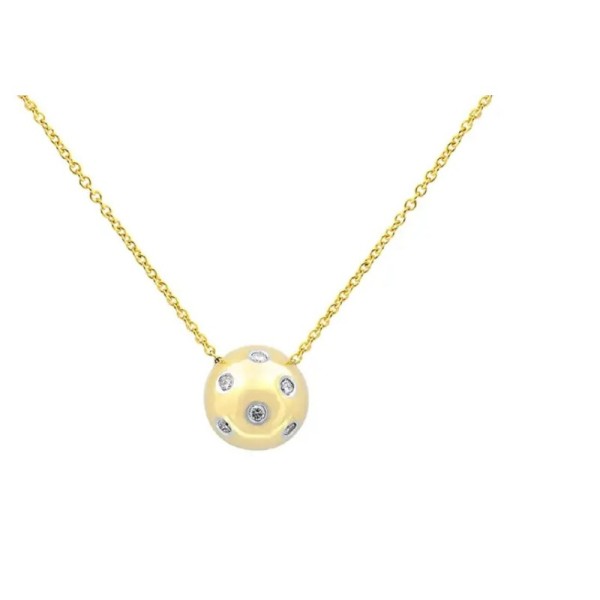 Tiffany & Co. 18 Karat Yellow Gold Etoile Diamond Platinum Ball Pendant Necklace