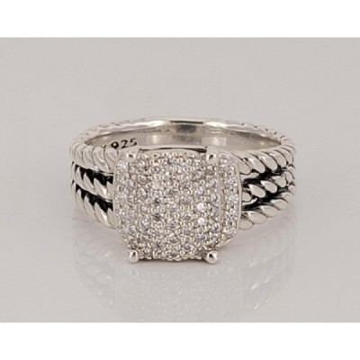 David Yurman Sterling Silver Petite Wheaton Pave Diamond Ring Size 7