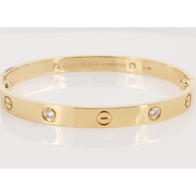 CARTIER Love 4P Diamond Bracelet 18KY Yellow Gold