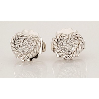 David Yurman Sterling Silver Petite Heart Pave Diamond Earrings