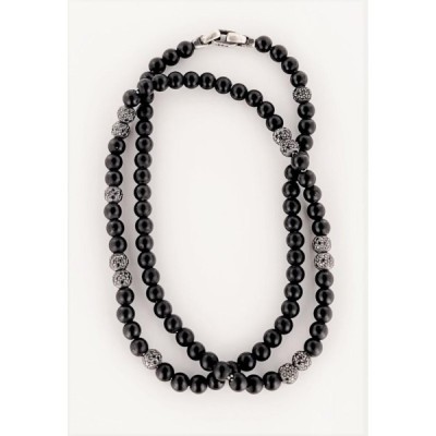 David Yurman Men's Spiritual Beads Necklace with Black Onyx & Pave black  Diamonds