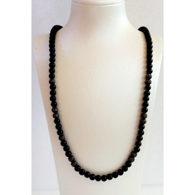 Men's Spiritual Beads Necklace with Black Onyx & PavÃ© Garnet  Diamonds