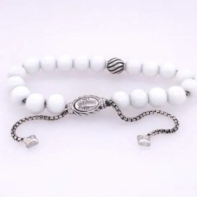 David Yurman White Agate Sterling Silver Spiritual Wave Bead Bracelet