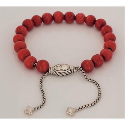 David Yurman 925 Sterling Silver 8mm Red Coral  Spiritual Beads Bracelet