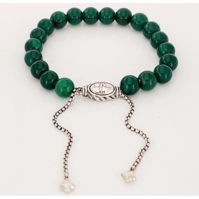 David Yurman Green Onyx Sterling Silver Spiritual Bead Bracelet 8mm