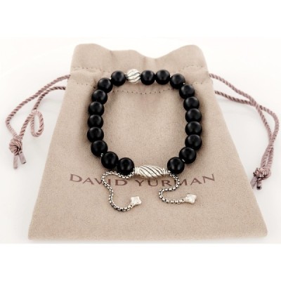 David Yurman Black Matte Onyx Silver Classic Spiritual Bead Bracelet