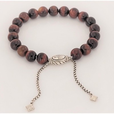 David Yurman Sterling Silver Red Tiger's Eye Spiritual Bead Bracelet 8mm