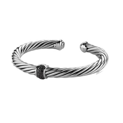 David Yurman Sterling Silver Black Diamond Cable Classics Station Bracelet 7mm