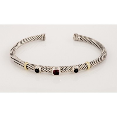 David Yurman 18K Gold & Silver  Cable Classic Renaissance Red Garnet Onyx 4mm