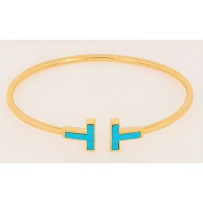 Tiffany & Co. T Wire Bracelet 18K Yellow Gold with Turquoise -