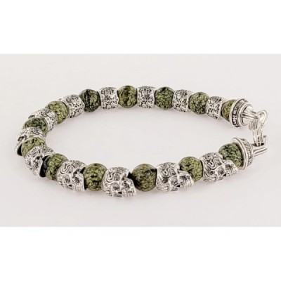 WILLIAM HENRY RELIANT SILVER SKULL AND GREEN SERPENTINE BEAD BRACELET