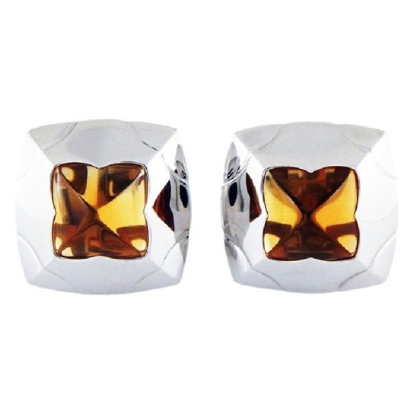 Bvlgari Estate 18k. White Gold Piramide Citrine Earrings