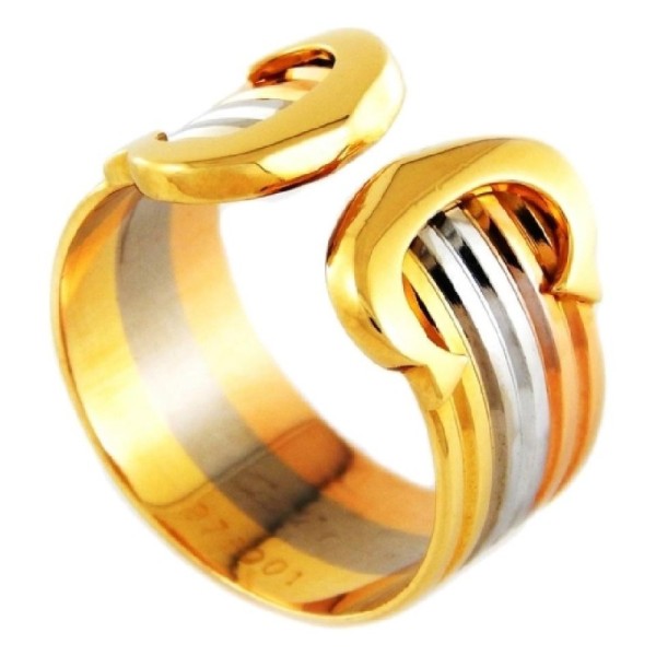 Cartier Tri-Color Ladies 18k Gold Double C 976001 Ring