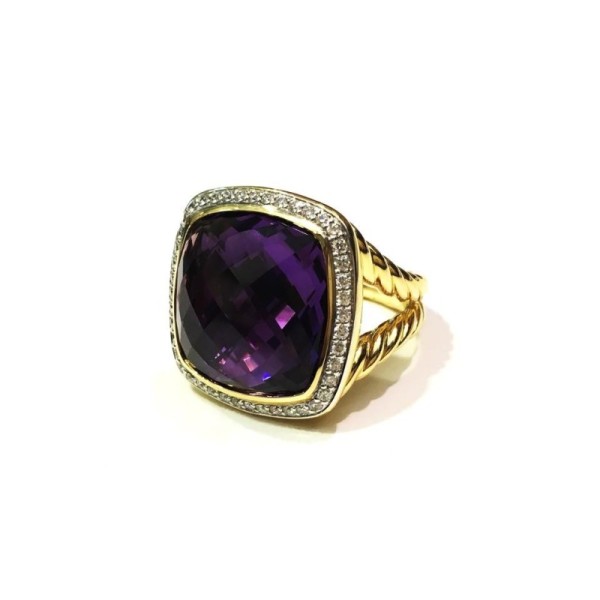 David Yurman 18k Gold Albion Ring With Amethyst and Diamonds