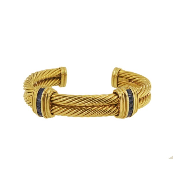 David Yurman Double Cable Cuff Bracelet With Sapphire