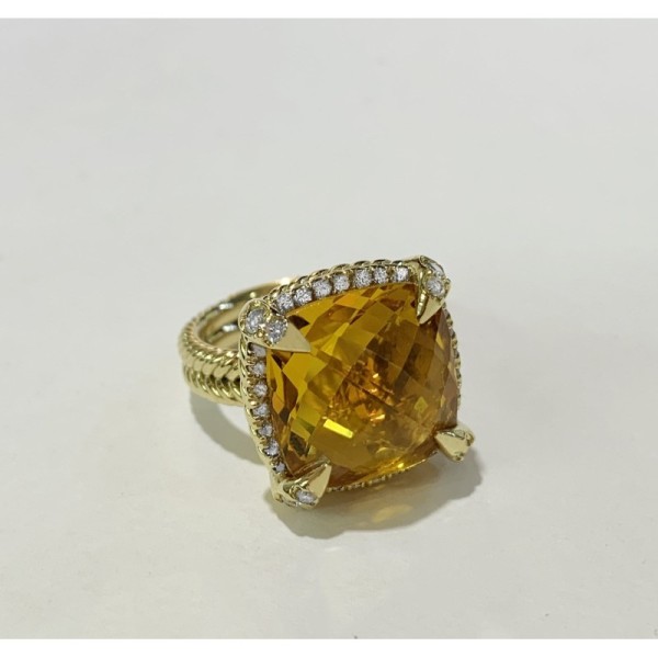 David Yurman Yellow Gold Chatelaine Ring Citrine 14mm