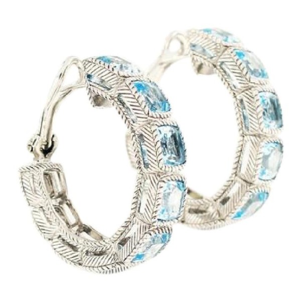 Judith Ripka Silver/Blue Sky Topaz Hoop Earrings